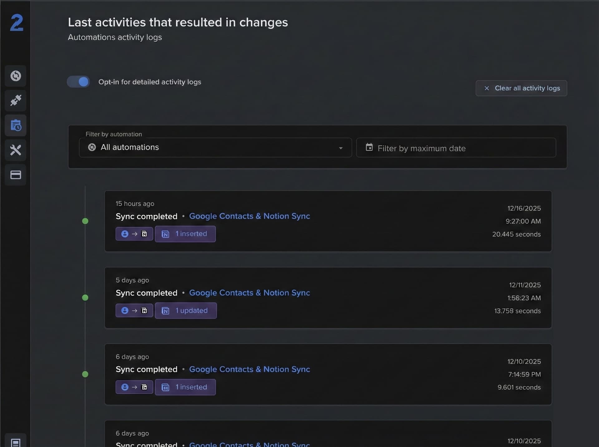 Activity logs mockup showing application interface