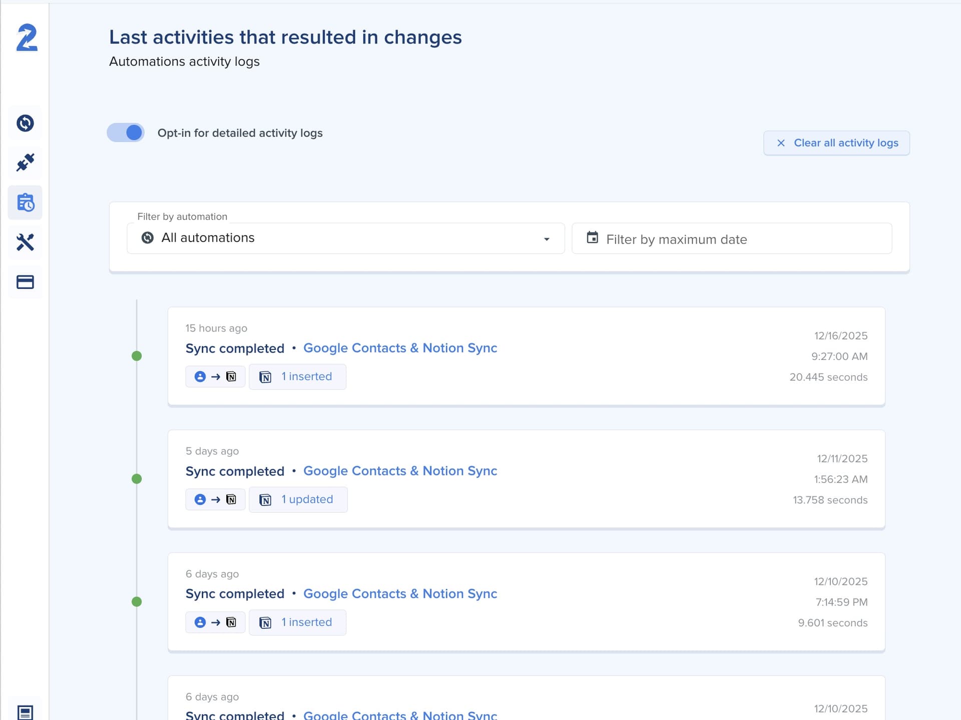 Activity logs mockup showing application interface